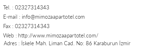 Mimoza Apart Otel telefon numaraları, faks, e-mail, posta adresi ve iletişim bilgileri